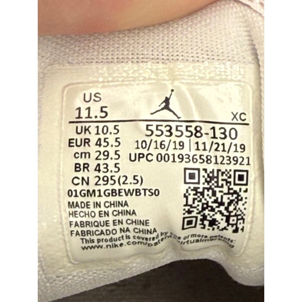 Air Jordan 1 Low Triple White Tumbled Leather Men’s 11.5 553558-130 White - Picture 6 of 6